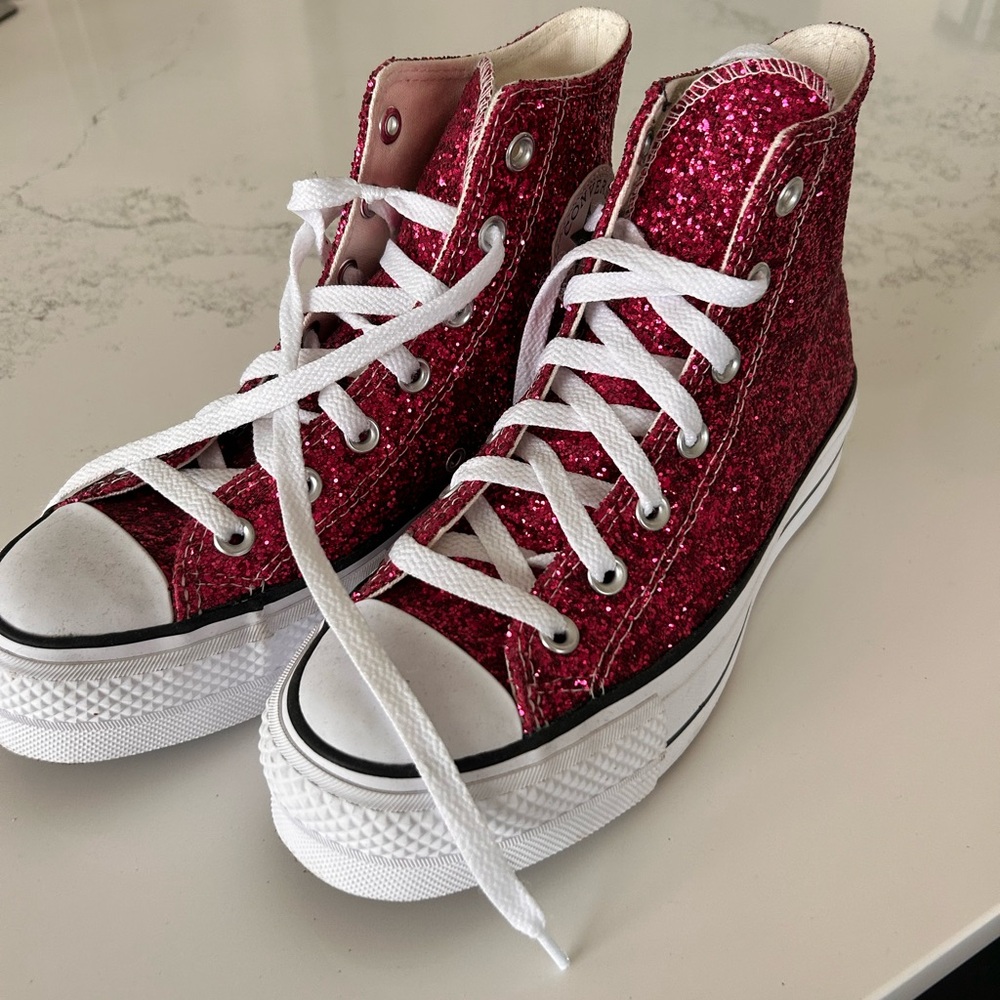 Custom Pink Glitter Converse High-Top Sneakers